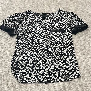 BCX Black Blouse with White Heart Print